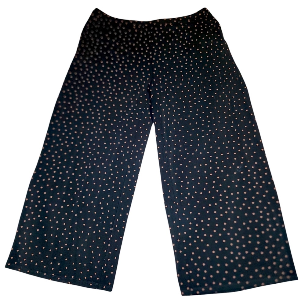 J.Jill Wearever Full Leg Cropped Black & Mauve Polkadot Print Stretch Pants, Lrg